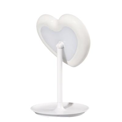 China Custom Heart Shaped Lighted Logo LED Lamp Mirror Table Standing Desk Mirror With Led Lights for sale