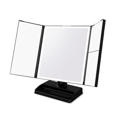 China Luxury Portable New Folding Three Lighted Makeup Mirror With Light For Hair Salon for sale