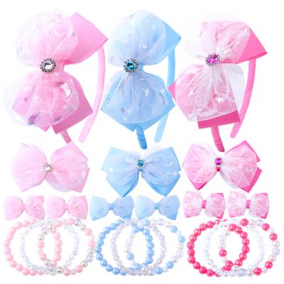 China Candygirl Fashionable Beauty Girl Hair Accessories Set Jewel Bow Hairpin Headband Pearl String Set for sale