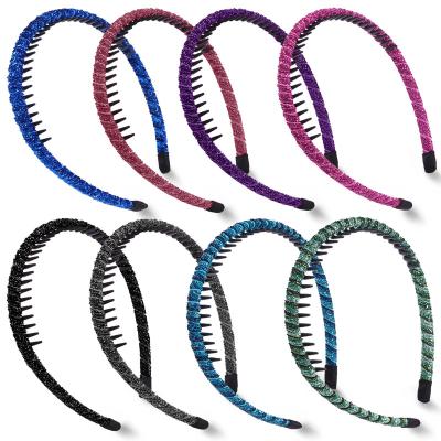 China European and American style Candygirl 8 Pcs 1.5cm shinny glitter non-slip comb hair band for girls print comb hair band glitter wholesale headband for sale