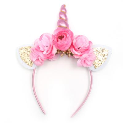 China European and American style Candygirl unicorn headband with flowers Halloween headband for children's birthday party dance party dress up headband for sale