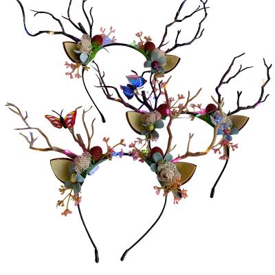 China Eco-Friendly Korean Christmas Antler Headband Halloween Headband Glowing Flashing Lights Headdress Elk Headband for sale