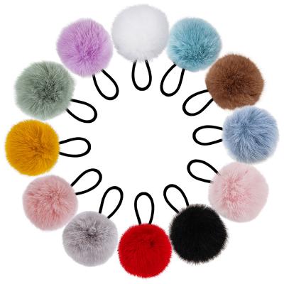 China European and American Style 16 Pieces Fluffy Pom Hair Ties Pompom Ball Hair Ponytail Holders Elastic Fur Ball Band for Women Girl Kids Hair Accessories for sale