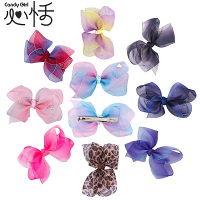 China Candygirl popular colorful bow hair clip fabric hair clip with bow mesh magic color bubbles baby bow hair clips wholesale for sale