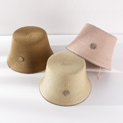 China Korean version eco-friendly hot outdoor sun protection woven beach hat summer version fashion drill parasol hat for sale