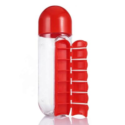 China PC+PP 600ml Sports Weekly Shaker Pill Organizer Plastic Water Bottle For Travel for sale