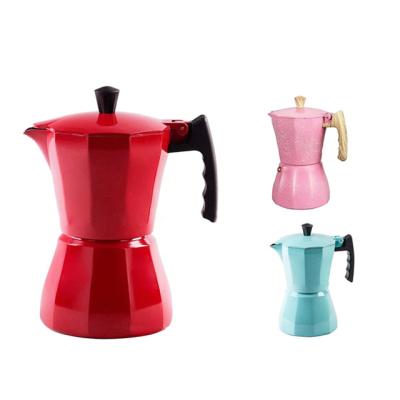 China 150/300ML 3/6cup Sustainable Espresso Coffee Maker With Nylon Handle Moka Pot For Gas Or Stovetop for sale