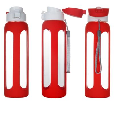 China Sustainable Promotional School Recycled Slim Portable Transparent Sports High Borosilicate Glass Water Bottle for sale