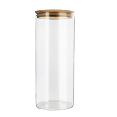 China Freshness Preservation Hot Selling Daily Home Kitchen Use Wooden Seal Bamboo Airtight Lid Storage Jar Glass Bottle for sale