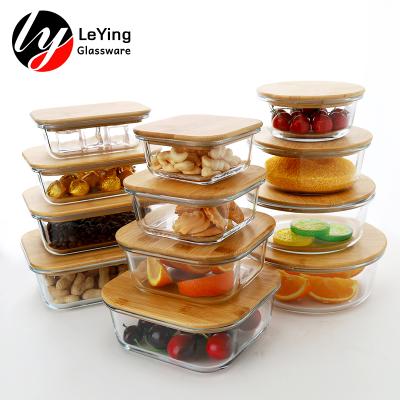 China Freshness Preservation 4 Pack Kitchen Organizer Glass Food Storage Containers With Bamboo Lid for sale