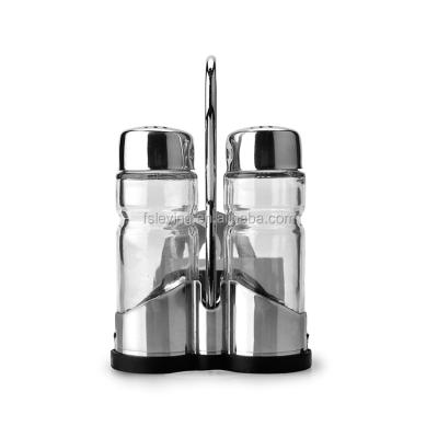 China Sustainable 3PCS Condiment Set Salt And Pepper Shaker Glass Bottle With Napkin Holder for sale