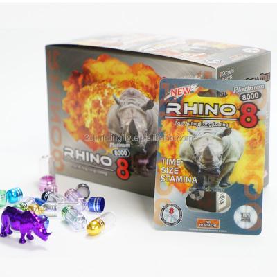 China New Design Recyclable Rhino Sex Pills Male Enhancement 3d Blister Card Display Box Paper Packaging With Capsule Bottle for sale