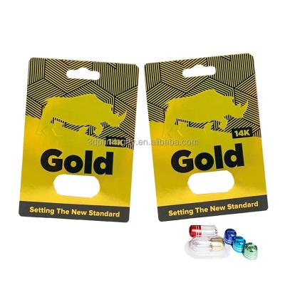 China Biodegradable Wholesale Biodegradable Libido Gold Rhinoceros Male Sex Pills Enhancement Pills Bottle 3D Effect Card Display Box Packaging for sale