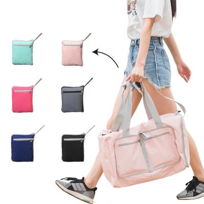 China Durable Travel Tote Cubes Wholesale Custom Foldable Sports Gym Lightweight Travel Tote Bag Pink Foldable Duffel Bags With Shoe Compartment for sale