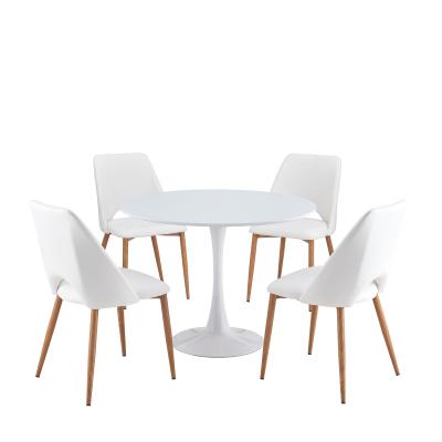 China Contemporary cheap wooden dining table and white velvet chairs set for cafes and restaurants for sale