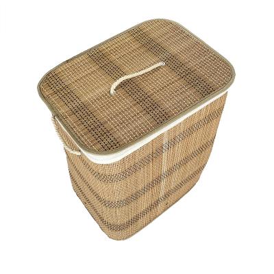 China Eco-Friendly Rectangle Large Folding Bamboo Folding Laundry Hamper Storage Hamper For Sundries And Dirty Clothes for sale