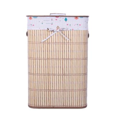 China Eco-Friendly Rectangle Large Folding Bamboo Folding Laundry Hamper Storage Hamper For Sundries And Dirty Clothes for sale