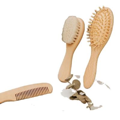 China Cushion Factory Sale Baby Hair Brush Newborn Brush Hair Baby Wood Handle Comb Set for sale