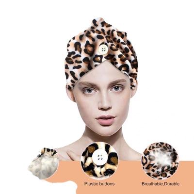 China Sustainable Factory Made Microfiber Bathing Leopard Print For Wet Hair Women Bath Quick Dry Hair Towel for sale