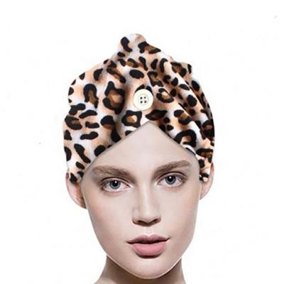 China Viable Low Price Microfiber With One Side Leopard Printing For Wet Hair Women Bath Quick Dry Hair Towel for sale