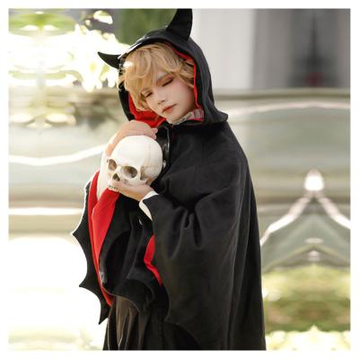 China Evil Demon Costume Horror Dance Stage Performance Hooded Fleece Hooded Cloak Kids Halloween Black Batwing Shawl for sale