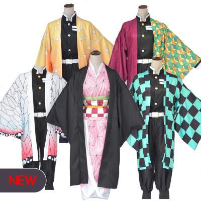 China Polyester Kids Anime Demon Slayer Kimetsu No Yaiba Tanjirou Kamado Nezuko Zenitsu Shinobu Cosplay Costume Wig Women Kimono Cosplay for sale