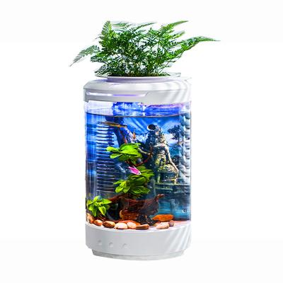 China White Usb Viable Mini Fish Tank Desktop Aquarium With Led Light Filter For Nano Aquascaping Gift Shop for sale