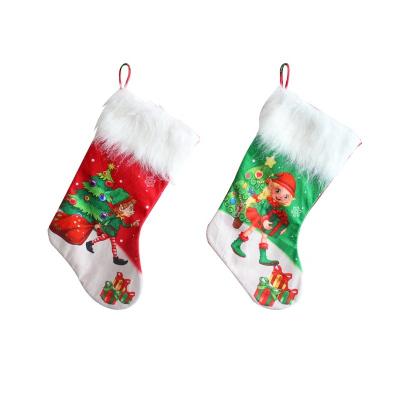 China Cloth New Style Kenaf Elk Embroidered Christmas Socks Red Christmas Stockings For Kids Gift Bag for sale