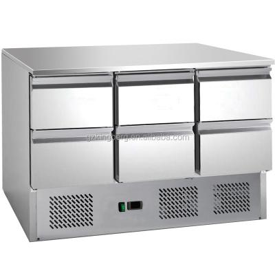 China Single-Temperature Stainless Steel Salad Under Counter Commercial Pizza Prep Table Refrigerator With Drawers for sale