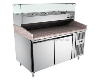 China Single-temperature commercial marble top and professional stainless steel pizza prep table/pizza display refrigerator for sale