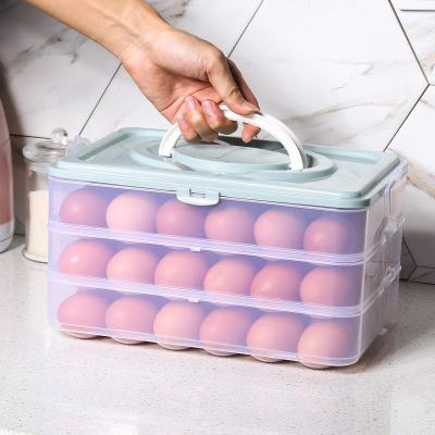 China Freshness Keeping Capacity 3-Layer Large Clear Plastic Egg Storage Rack Fresh Box For Refrigerator Storage Container for sale