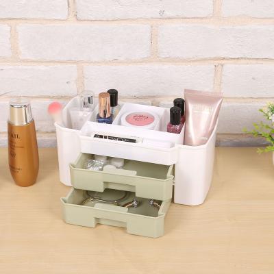 China Fashion Makeup Storage Box Plastic With Drawer Organizer Box Jewelry Skin Care Products Compartment Dressing Desk Box for sale