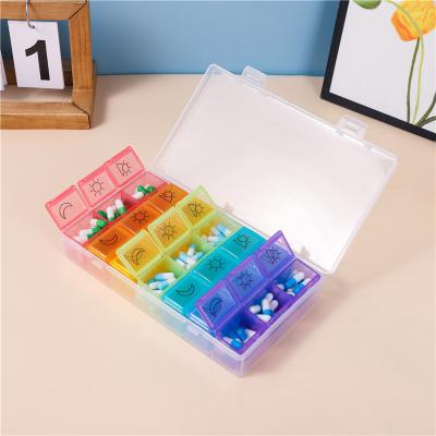 China Eco-friendly Weekly Pill Organizer 7 Days 21 Grids Dispensing Small Medicine Dispenser Large Capacity Portable Medicine Box Mini Pill Dispenser Box for sale