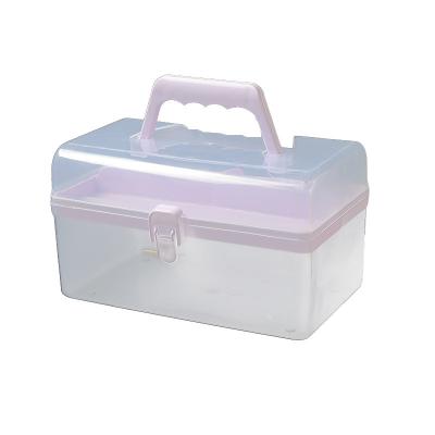 China Double-Layer Viable Multifunctional Plastic Transparent Storage Box Portable Stationery 2-Layer Manicure Storage Box Painting Organizer for sale