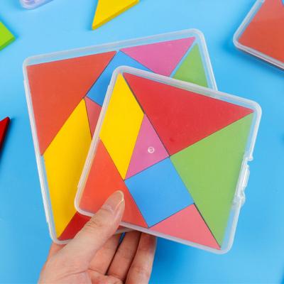 China Clear Plastic Wooden Cabinet Tangram Mask Paper Toy Storage Box With Lid Packing Tool Makers Square Playing Cards for sale