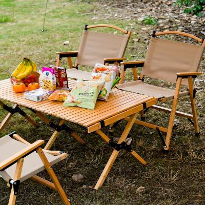 China YIBASHOU folding table contemporary wooden outdoor camping wooden egg roll table Walnut color beech wood egg roll table for camping for sale