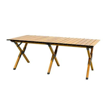 China YIBASHOU Aluminum Alloy Grain Egg Roll Picnic Table Contemporary Wooden Outdoor Foldable Camping Table Portable Folding Table for sale