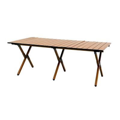 China Contemporary Wholesale OEM Black Walnut Steel Frame Egg Roll Table High Quality Camping Foldable Table Customized for sale