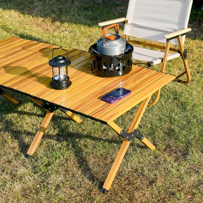 China Customized Contemporary Easy Folding Portable Outdoor Furniture Light Weight Aluminum Alloy Camping Wood Grain Portable Tables for sale