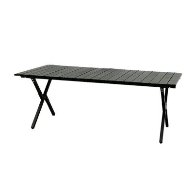 China Carbon Steel Contemporary Outdoor Foldable Camping Picnic Table Egg Roll Black Portable Folding Camping Table for sale