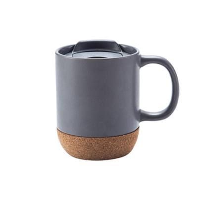 China Creative Sustainable Mug With Lid Cork Base Household Simple Handle Milk Oatmeal Coffee Mug Water Cup Ceramic Gray 320ml for sale