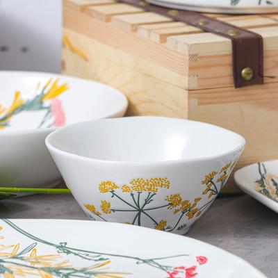 China Sustainable Design Flower And Grass Ceramic Tableware Dinnerware Bowl Set Personalized Customization For Daily Use for sale