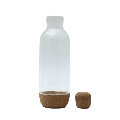 China New Minimalist Large Capacity High Borosilicate Glass Bottle With Wooden Cup for sale