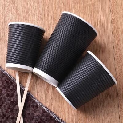 China Customizable 12oz Coffee Cups With Lids Disposable Paper Double Wall Ripple Custom Logo Retro Cold Black Coffee Cups Disposable for sale