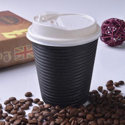 China Customizable 16oz Personalized Coffee Cups With Lids Disposable Paper Double Wall Ripple Custom Logo Retro Cold Black Coffee Cups Disposable for sale