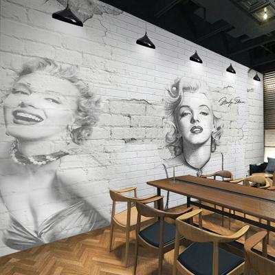 China Monroe Hepburn modern nostalgic white brick fashion retro 3d leisure bar cafe clothing store wallpaper mural for sale