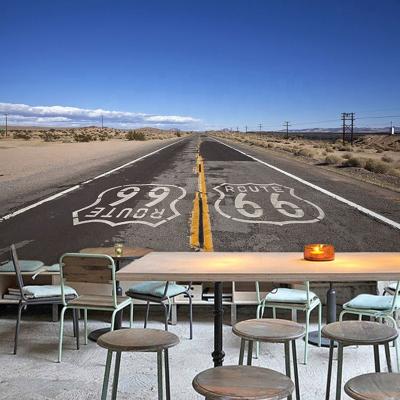 China Modern Route 66 Large Background Wall Restaurant Hotel Cafe 3d Wallpaper Scenic Seamless Mural for sale