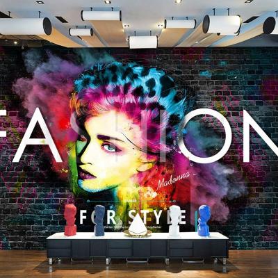 China Modern bar wall creativity 3D personality wall background image barber shop wallpaper for sale