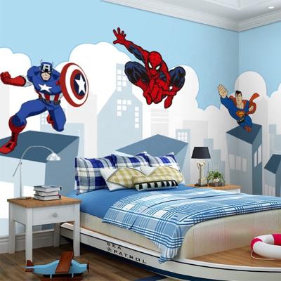 China Modern 3D cartoon theme children's room pirate king spider man animation Wei bedroom background wallpaper for sale