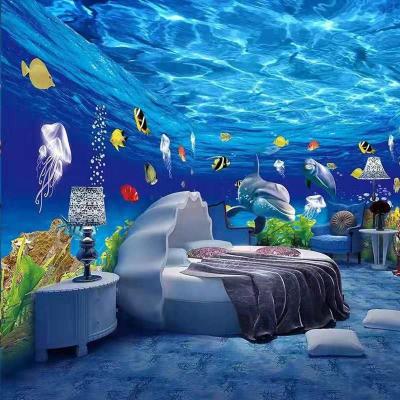 China 3d modern ocean theme swimming pool children's room wallpaper hotel KTV background wall mural for sale